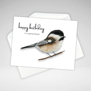 Chickadee Birthday Card Individual or Set,  Happy Birthday Special Friend Note Card, Handmade Greeting Card Pack, Bird Cards, Canadian Made
