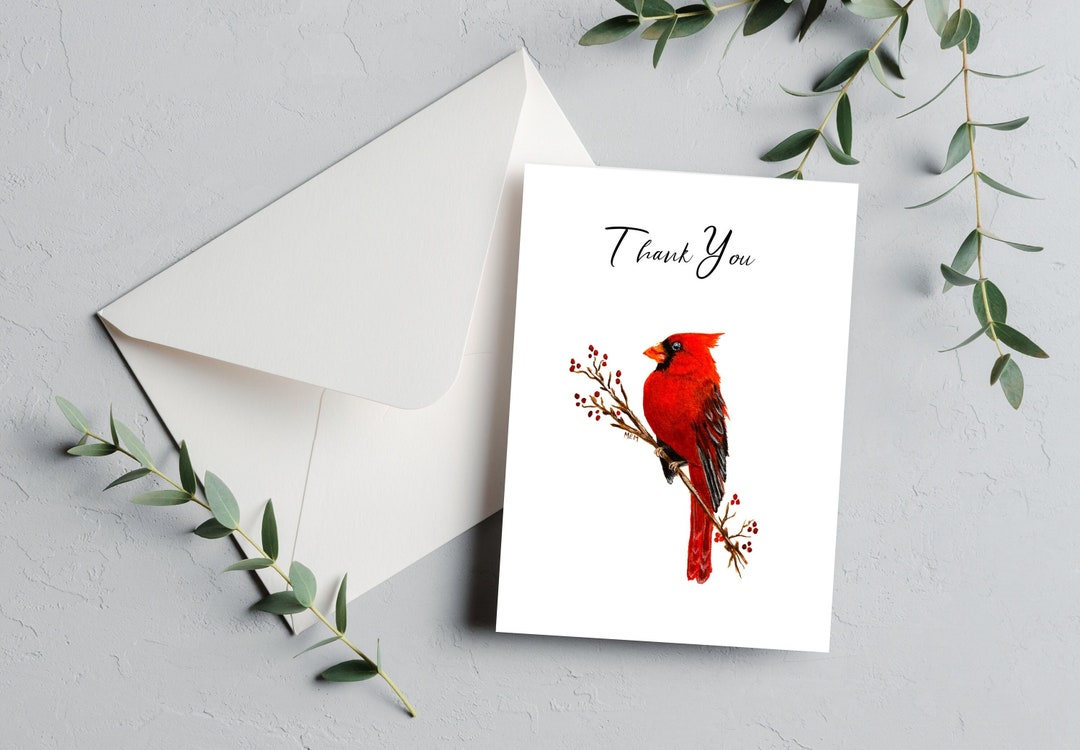 Cardinal Thank You Card Homemade Note Card Greeting Card Etsy