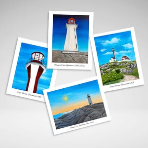 Cartes de correspondance de la Nouvelle-Écosse, personnalisation facultative, carte de voeux Peggy's Cove et le phare du cap Forchu, cartes de voeux nautiques canadiennes