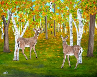 Deer Painting, Original Acrylic Painting, Wildlife Deer Art, 16 x 20 on Canvas, Deer in the Forest, Animal Wall Art, Gift for Him