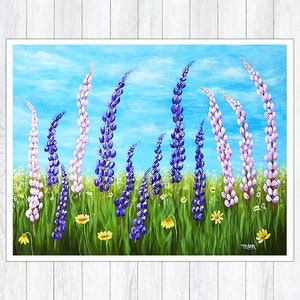 Whimsical Lupine PRINT, Acrylic Painting Giclée Print,  Lupine Art for Walls, Nova Scotia Art, Floral Wall Decor, Mother's Day Gift for Mom