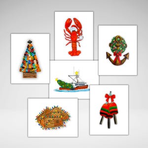 Jeu de cartes de Noël nautiques, jeu de cartes personnalisables pour les fêtes, cartes de la Nouvelle-Écosse, cartes de voeux fantaisistes pour les fêtes, papeterie maison,