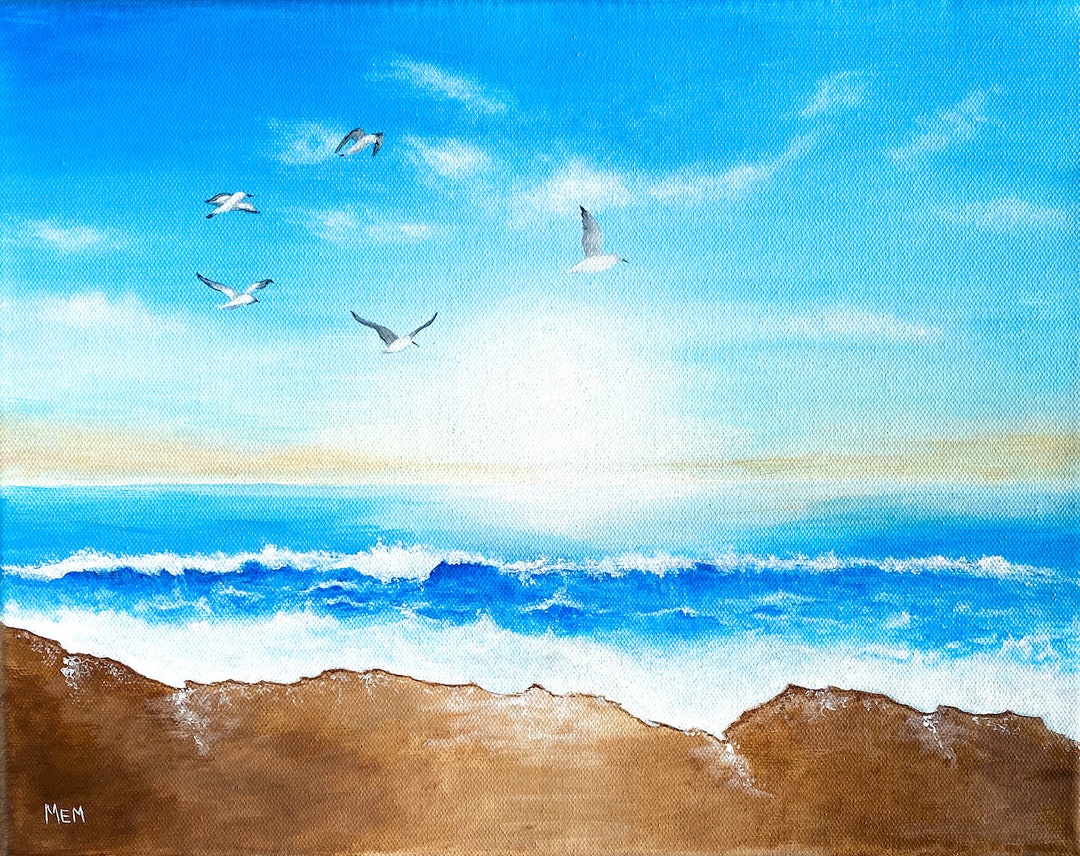 Ocean Beach Seascape Painting, Original Acrylic 11 X 14 on Canvas ...
