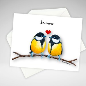 Carte de Saint-Valentin, jolie carte d'amour oiseaux d'amour, carte de voeux de la Saint-Valentin, impression peinture acrylique, carte d'amour pour mari, pour femme