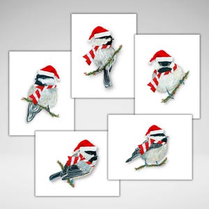 Chickadee Christmas Card Set, Customizable Holiday Card Pack,  Holiday Chickadee Greeting Cards, Homemade Holiday Stationery,