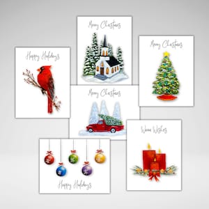 Lot de 6 ou 12 cartes de Noël, lot de cartes de vœux traditionnelles faites maison, impressions de peinture acrylique