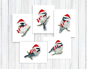 Chickadee Christmas Card Set of 5 or 10, Customizable Holiday Card Pack,  Holiday Chickadee Greeting Cards, Homemade Stationery,
