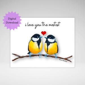 Carte imprimable Love Birds, jolie carte de Saint-Valentin en téléchargement numérique, carte de voeux à téléchargement immédiat, carte d'anniversaire à imprimer et à découper,