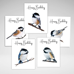 Chickadee Birthday Note Card Individual or Set,  Happy Birthday Chickadee Card, Handmade Greeting Card Pack, Bulk Birthday Bird Cards