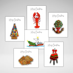 Jeu de 6 ou 12 cartes de Noël nautiques, paquet de cartes de vœux personnalisables, cartes de la Nouvelle-Écosse, papeterie maison,