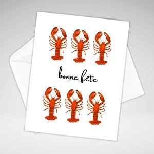 Lobster Birthday Card Set or Individual, French Happy Birthday Note Card, Everyday Nautical Greeting Cards, Handmade Stationery