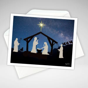 Lot de cartes de Noël ou cartes de vœux personnalisées | Scène de la crèche | Pack de cartes chrétiennes | Jeu de cartes de vœux maison