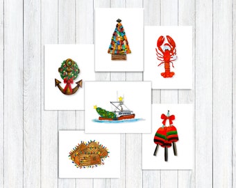 Nautical Christmas Card Set, Customizable Holiday Card Pack, Nova Scotia Cards, Whimsical Holiday Greeting Cards, Homemade Stationery,