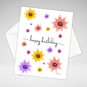 Joli ensemble de cartes d'anniversaire florales ou individuelles, fleurs de carte de joyeux anniversaire, giclées sur acrylique, papeterie maison, fabrication canadienne