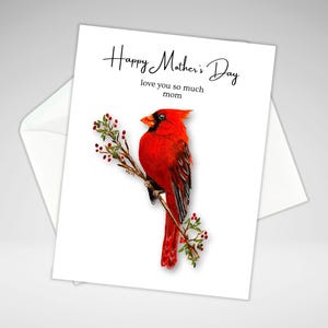 Carte de fête des mères, carte cardinalice de fête des mères, carte pour maman, carte cardinal, impression cardinal, papeterie maison, je t'aime tellement maman