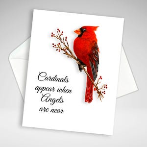 Carte de sympathie cardinale, Désolé pour votre perte, Carte de décès du cardinal, Papeterie de voeux maison, Les cardinaux apparaissent lorsque les anges sont proches