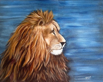 Lion Painting, Original Acrylic Animal Art, Original Wildlife Painting, 11 x 14 on  Canvas,  Kids Wall Art, Nursery Painting