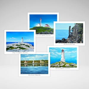 Cartes de correspondance de la Nouvelle-Écosse, personnalisation facultative, Peggy's Cove, cap Forchu, Balancing Rock, trois églises, phare de Louisbourg, Canadien