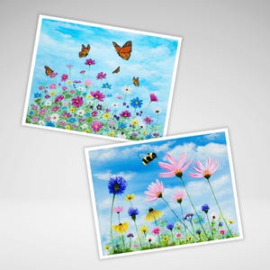 Ensemble de cartes de correspondance fleurs sauvages bourdon et papillon, cartes de voeux florales toutes occasions faites main, cartes d'invitation nature, papeterie maison