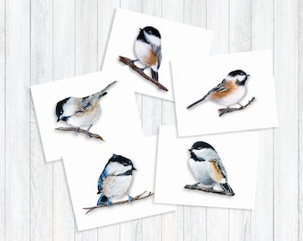 Chickadee Note Card Set or Individual, All Occasion Handmade Greeting Card Pack, Cute Bird Cards, Everyday Homemade Stationery