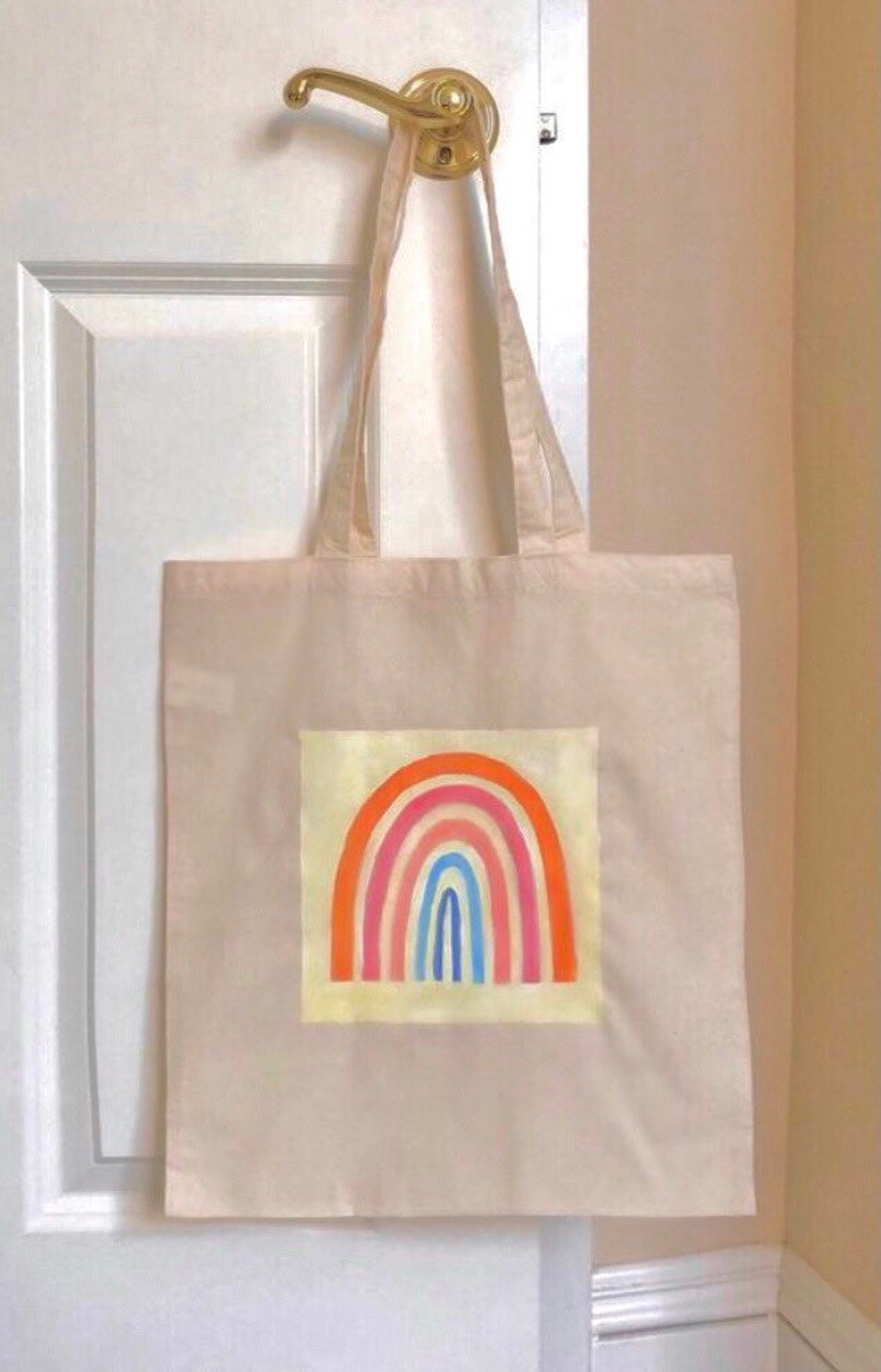 Hand painted boho rainbow tote bag Etsy