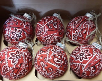 Western Fabric Shatterproof Ornaments - 6 pack