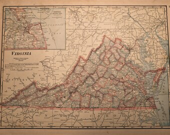 The Principal Theatre of War in Virginia from 1901 \u201cHistory For Ready Reference\u201d original rare Edwardian Unique Gift Antique Map VIRGINIA