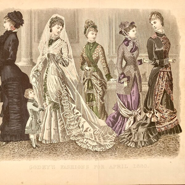 April 1880 Godey's Lady's Book and Magazine-Women's Fashion Illustration-Hand Colored-Original Antique Engraving-Authentic Vintage Print
