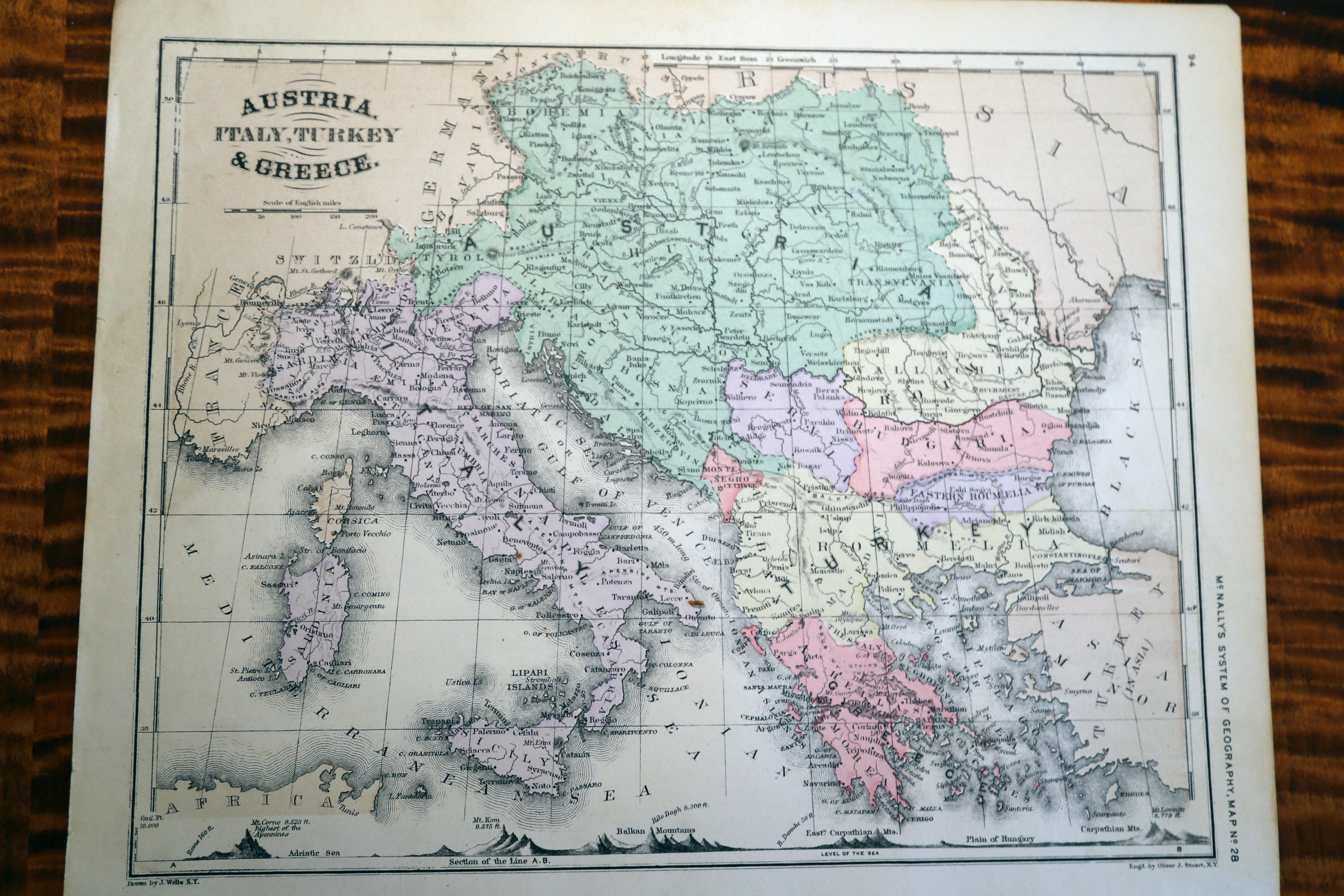 1866 seltene antike McNally Karte von Österreich Italien ...