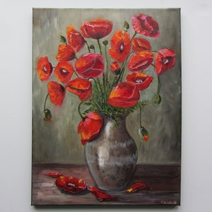 Oil Painting Original Still Life Poppies Wall Art Living Room Decoration Flower Painting Canvas