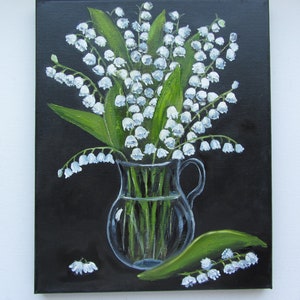 Pintura a óleo ainda vida flores lírio do vale decoração de parede pintura a óleo arte arte mural lona