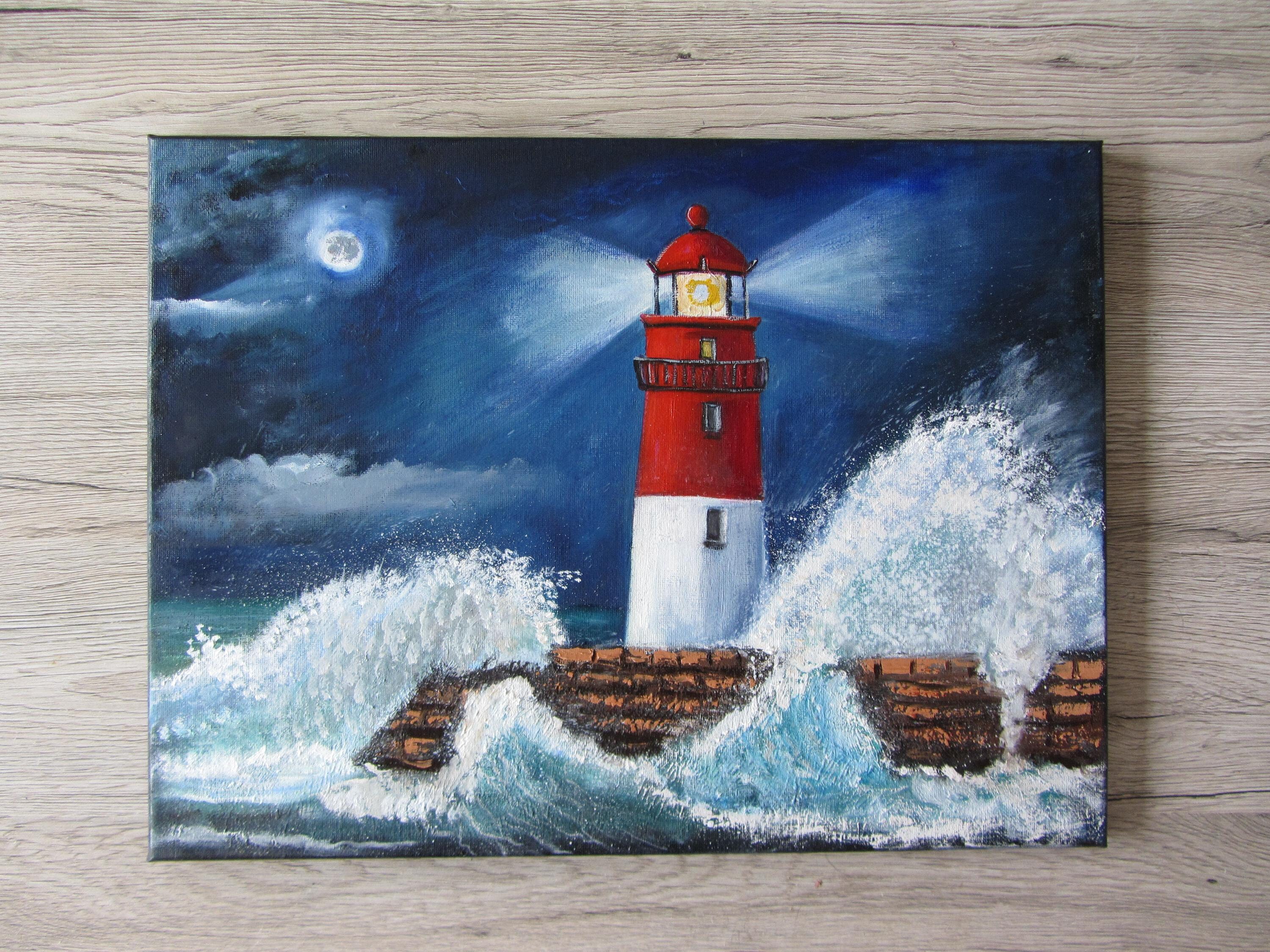 MXJSUA 4 Kit Pittura Con Numerari Per Bambini 6-12 Anni – Faro Alba Paesaggio Su Tela 20x20 Cm Con Cornice, Colori Acrilici E Pennelli – Regalo Creativo Fai Da Te - 2