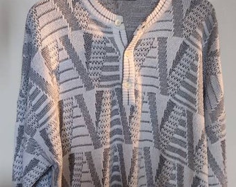 Vintage 90s St Michael's Grey Cardigan - Size 46 (XL) - Funky Pattern - Made in Italy