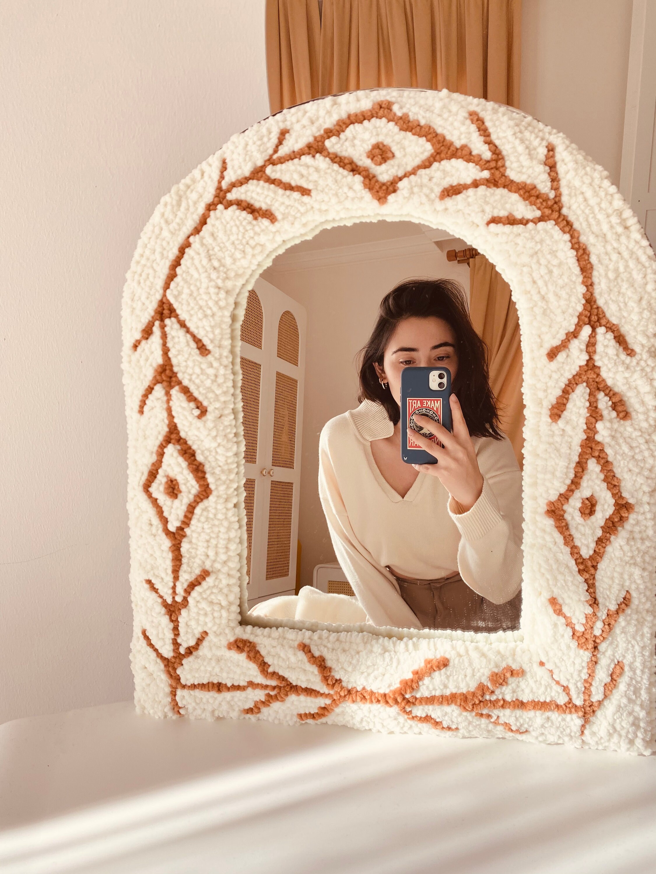 Tufted Mirror Handmade Mirror Design Punch needle Mirror Home Gift