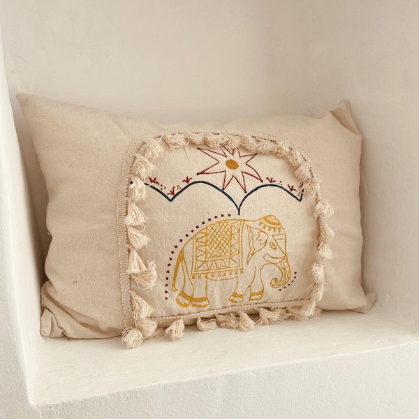 Elephant Hand-painted pillow,Decorative Pillow,Throw Pillows,Linen Pillow Cover ,Custom Pillows