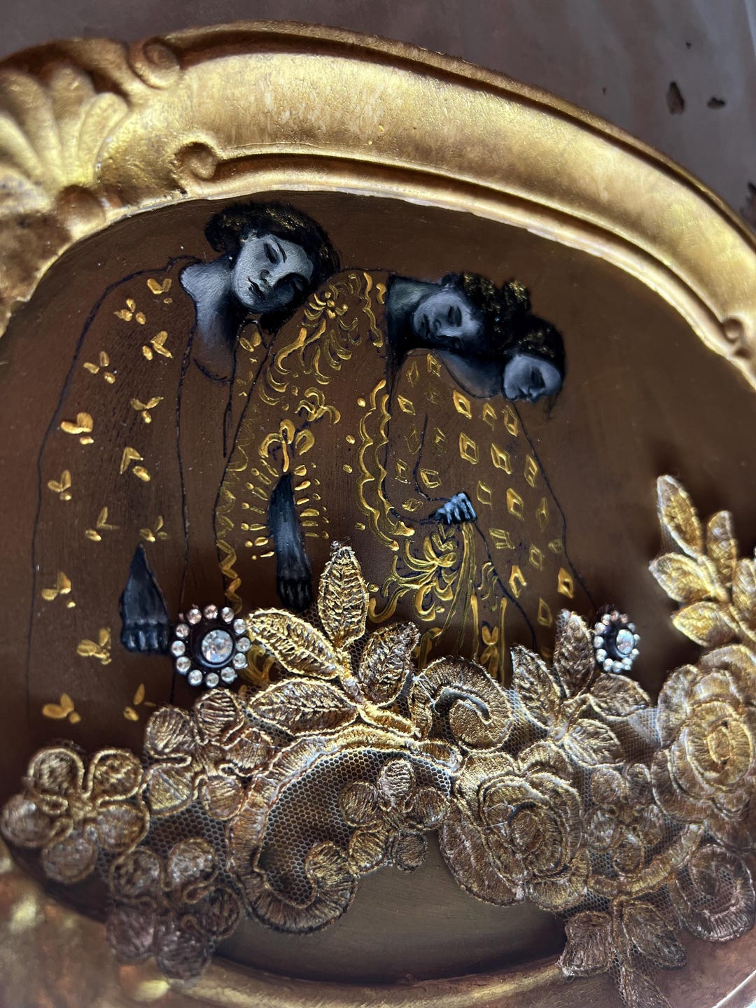 Gold Klimt Inspired Mixed Media Wall Art - 3D Framed Goddess Painting ...