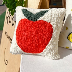 Peaches Tufted Throw Pillow, Handmade Punch Pillow, Decorative Pillow