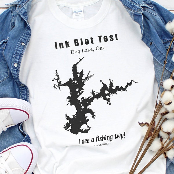 Fathers Day Fishing Tshirt, Psychology Gifts Fishing Humor, Ink Blot Test T Shirt, Dog Lake Ontario Inkblot Map Shirt