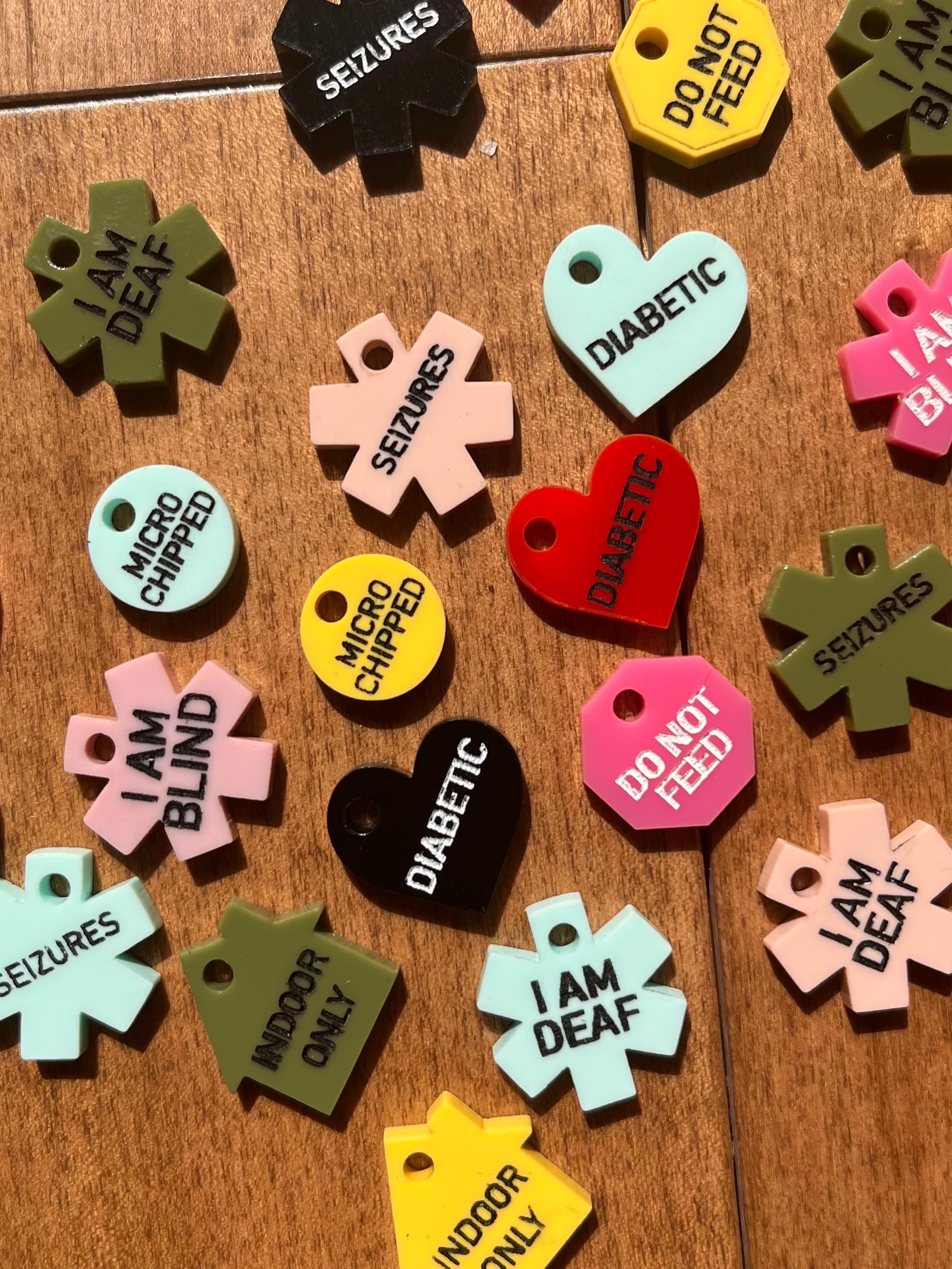 Pet collar/tag charms - medical alert, indoor pet, blind, deaf,