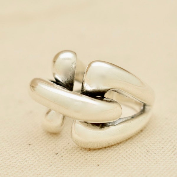 Elegant Double Loop and Bar Oxidized Silver Ring - Mexican Sterling Silver .925