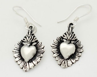 Sacred Heart Drop Earrings in Sterling two designs in Silver