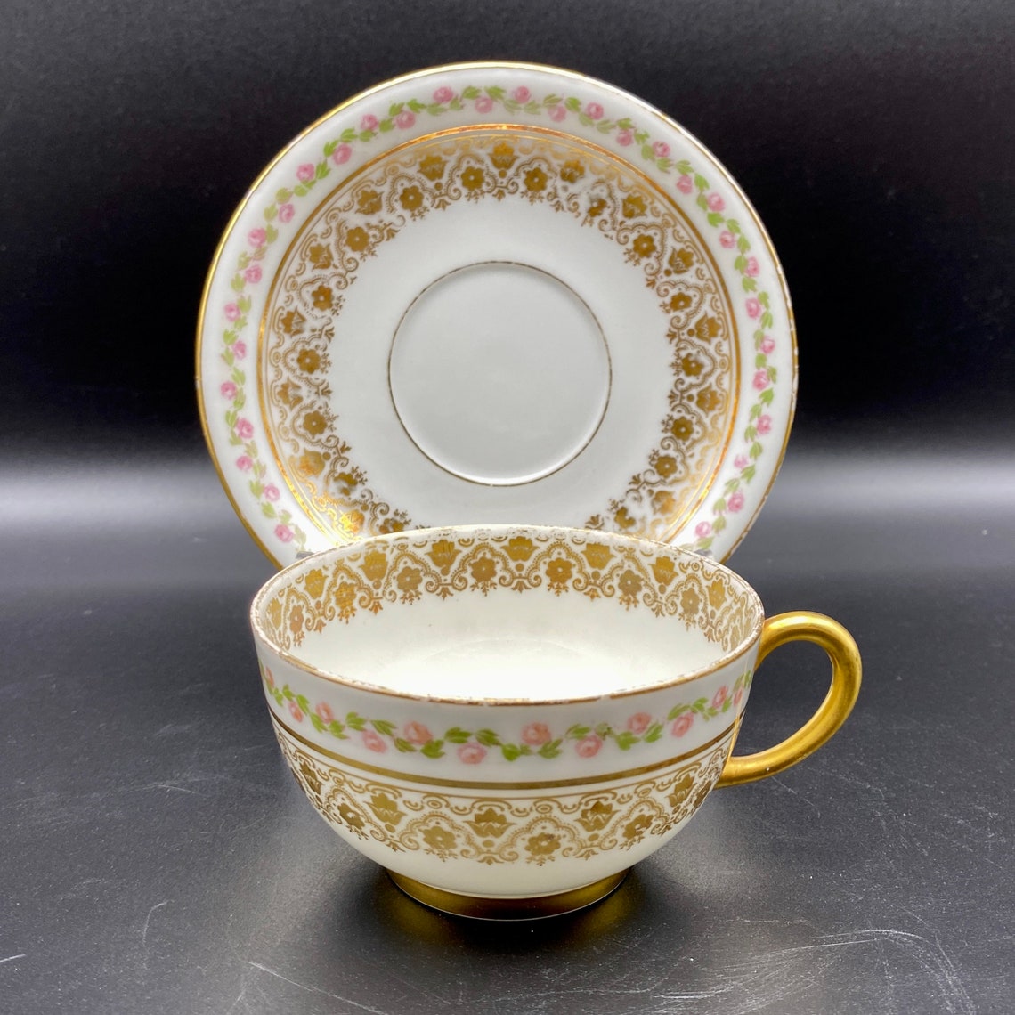 Antique Fine China Porcelain Tea Cup and Saucer 5oz Rosebuds Etsy