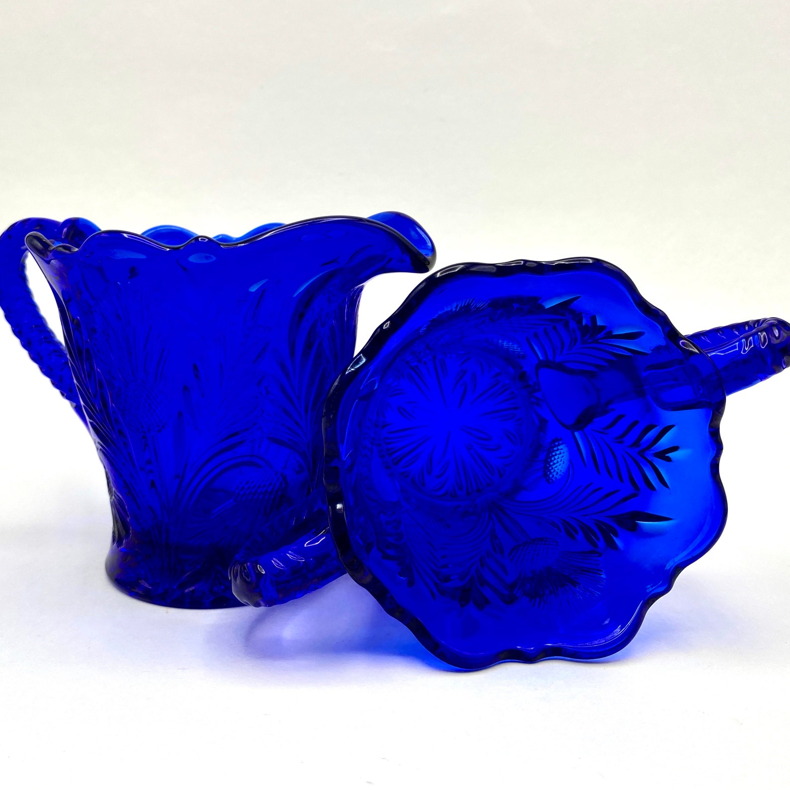 Vintage Cobalt Blue Mosser Glass Creamer Pitcher & Sugar Bowl Etsy