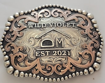 Trophy Western Belt Buckle - Custom Made - German silver - Hand Engraved - Customize yours today!