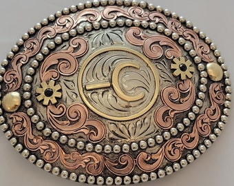 Trophy Western Belt Buckle - Custom Made - German silver - Hand Engraved - Customize yours today!