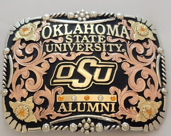 Licensed OSU Cowboys Western Belt Buckle - Custom Made - German silver - Hand Engraved - Customize yours today!