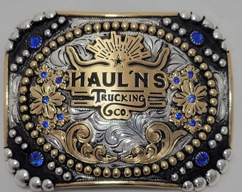 Trofeo Western Belt Buckle - Custom Made - Argento tedesco - Inciso a mano - Personalizza il tuo oggi!