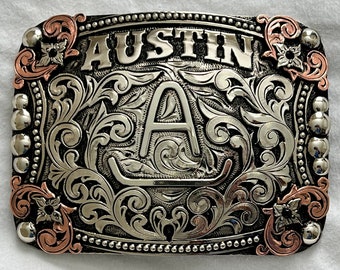 Trophy Western Belt Buckle - Custom Made - German silver - Hand Engraved - Customize yours today!