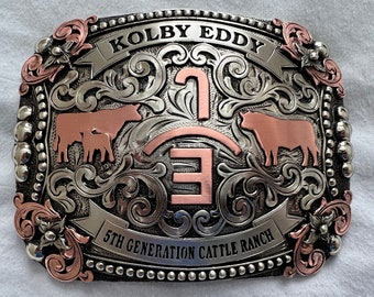 Trophy Western Belt Buckle - Custom Made - German silver - Hand Engraved - Customize yours today!