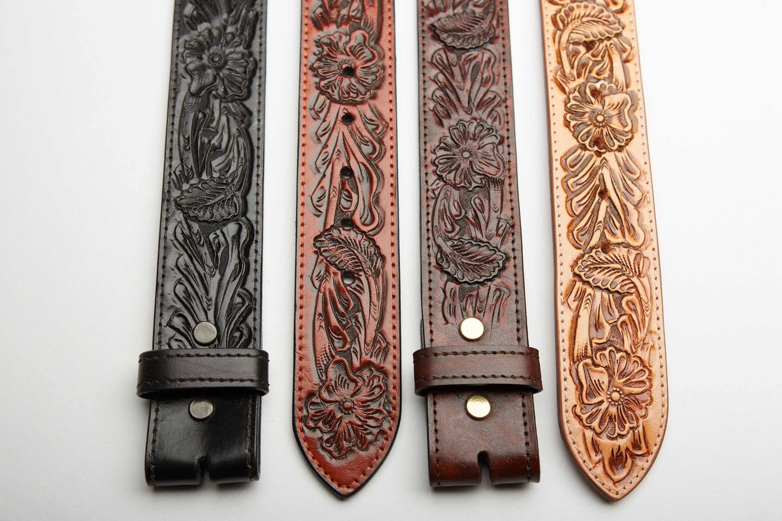 Vintage Brown Tooled Floral Western Wooden Carved Buckle Belt Size Medium Hand Carved Western Belt - Etsy main image 4